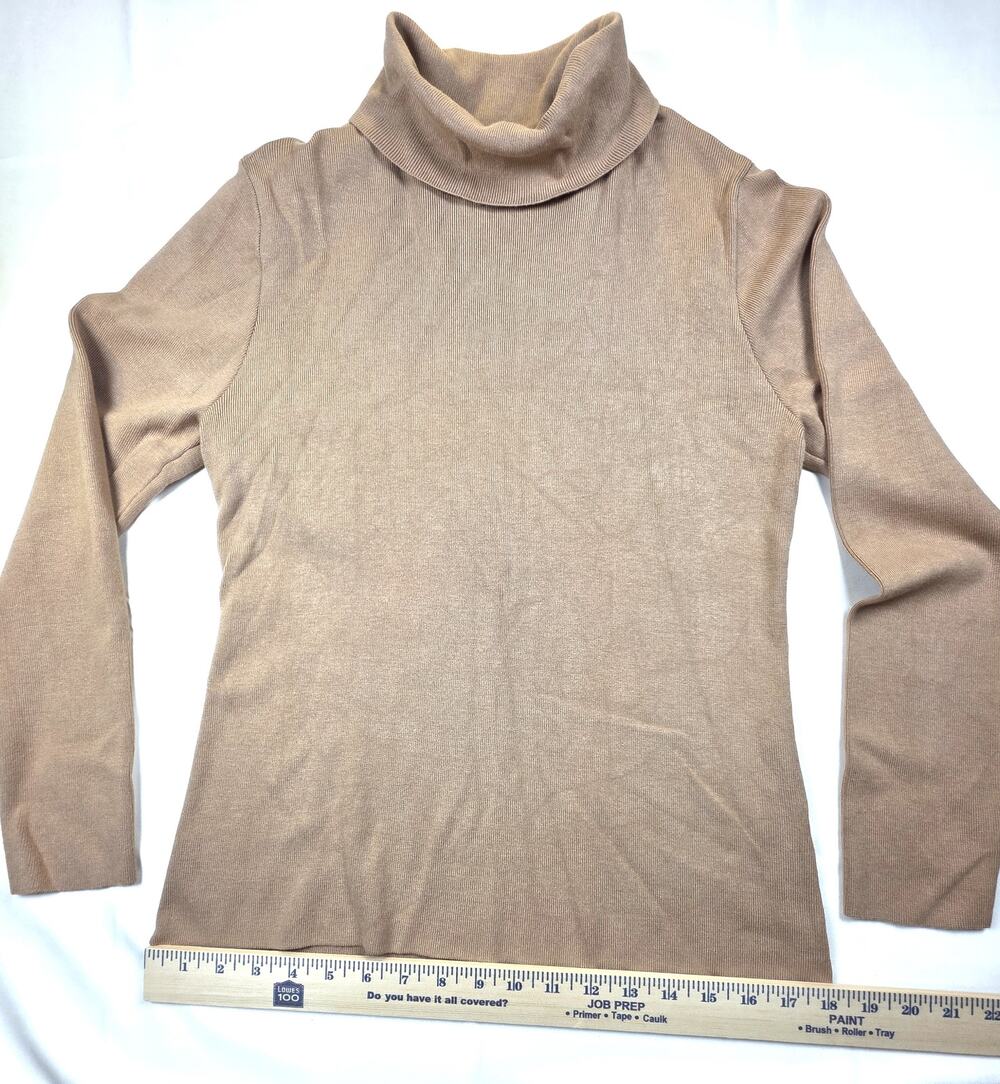 Carmel Beige Ribbed Knit Turtleneck Sweater Size L